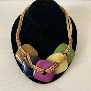 Chico’s Chunky Multi Color Statement Necklace Gold Tone